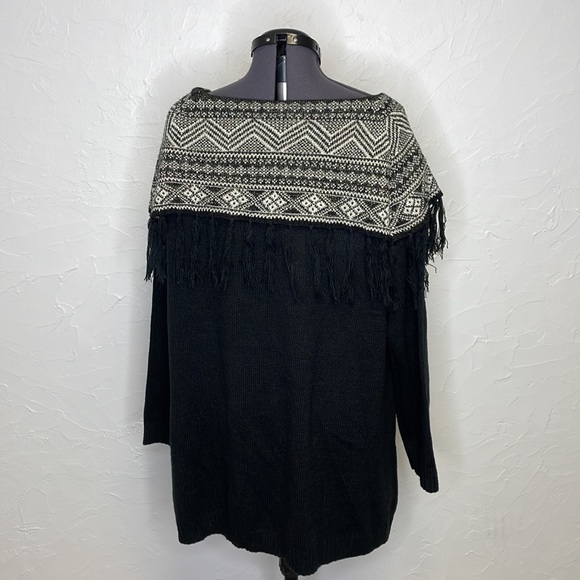 DressBarn Black Cowl Neck with Fringe Sweater - Picture 3 of 5